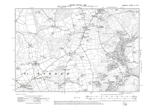 St Enoder, Summercourt, Penhale, Blue Anchor, old map Cornwall 1908: 40SE