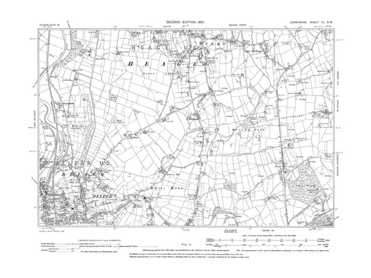 Old OS map dated 1900, showing Nether Heage (south), Upper Hartshay in Derbyshire 40SW