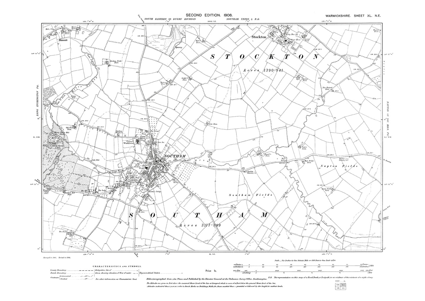 Southam, Stockton, old map Warwickshire 1906: 40NE