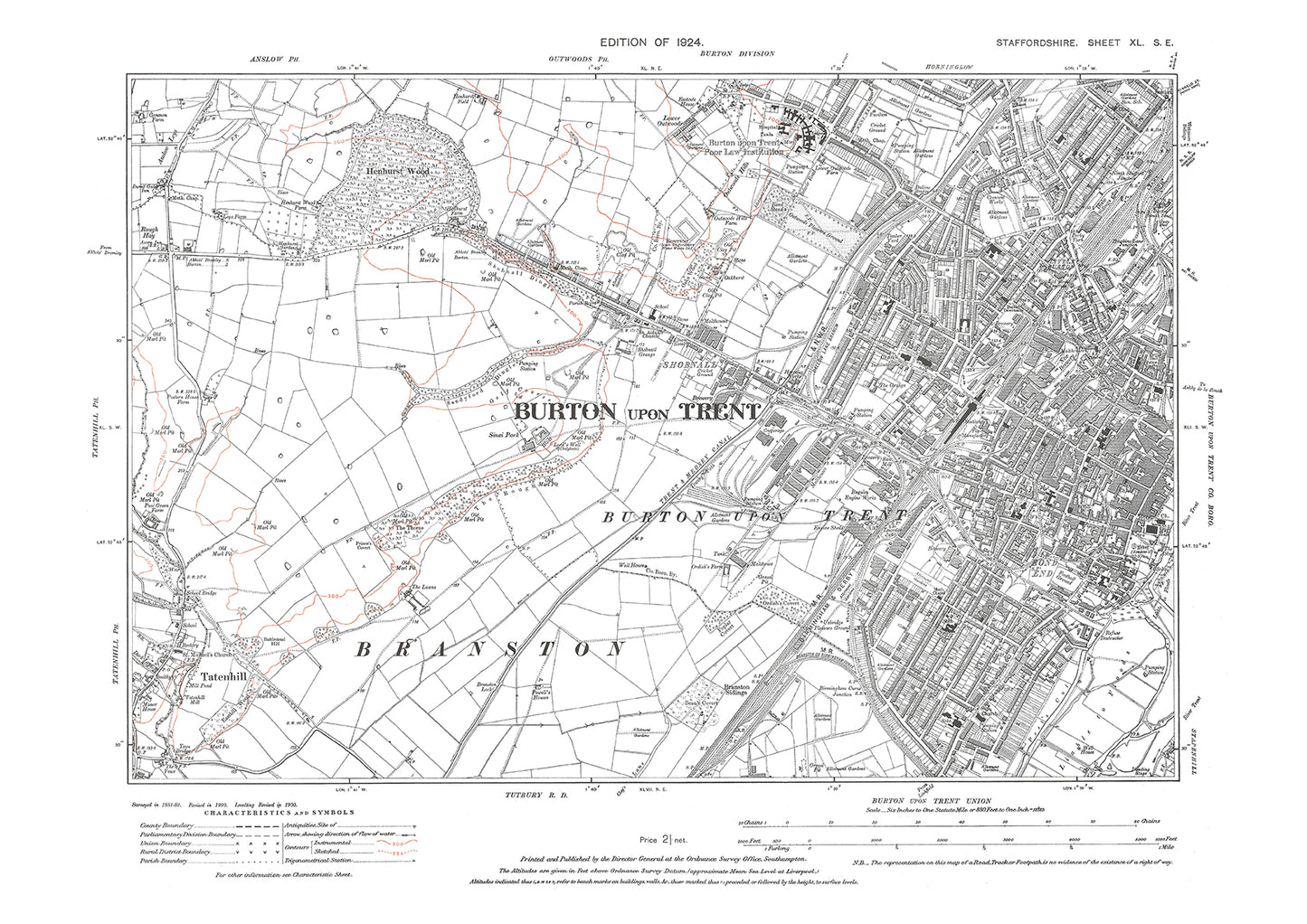 Burton upon Trent, Tatenhill, old map Staffs 1924: 40SE