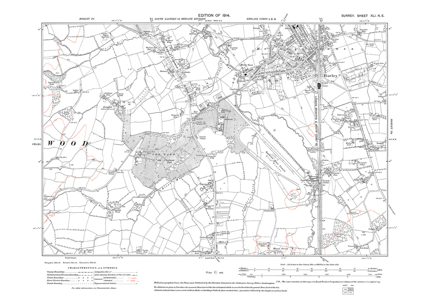 GATWICK, Horley old map Surrey 1914: 41NE