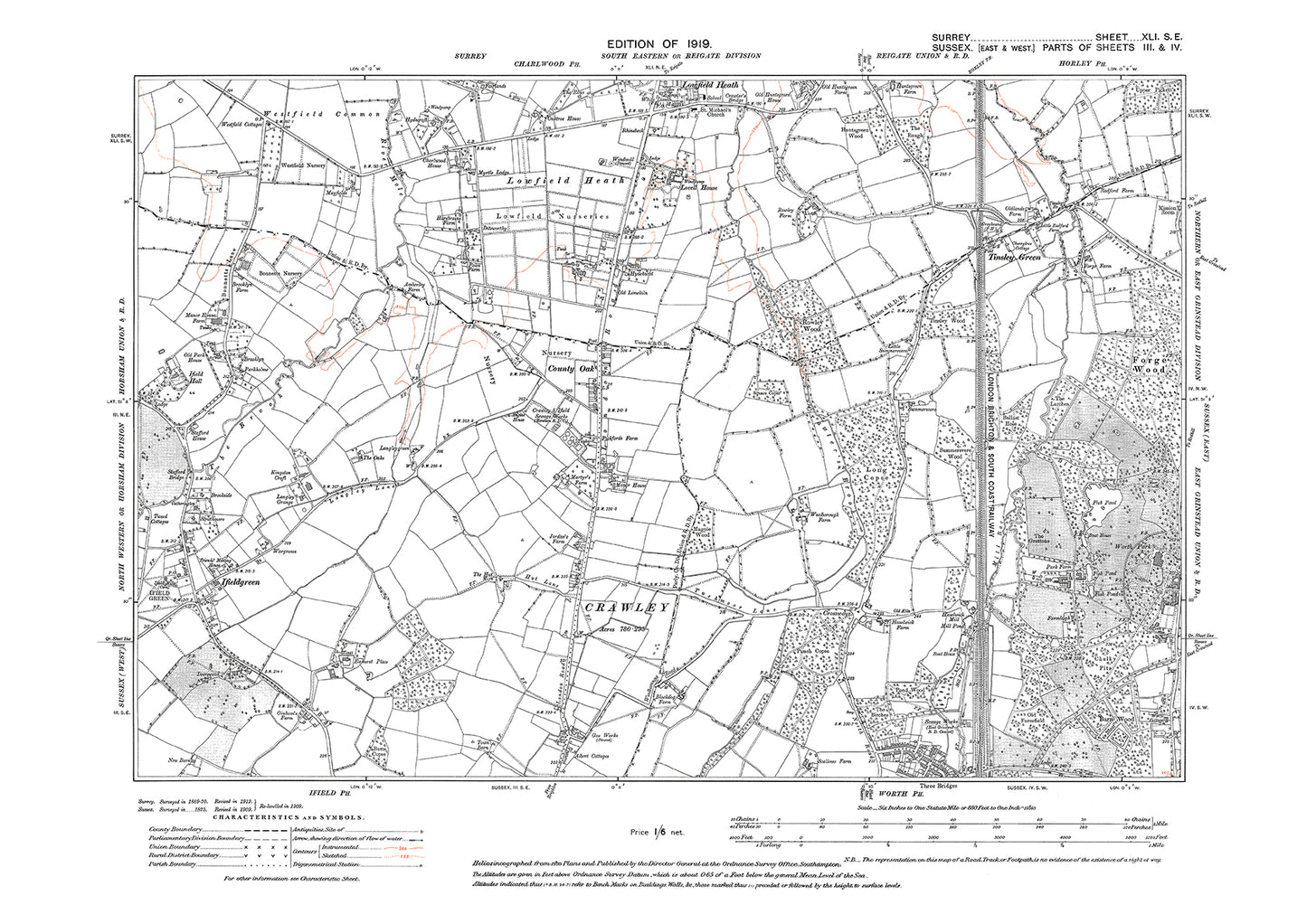 Lowfield Heath old map Surrey 1919: 41SE
