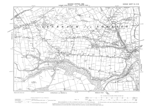 Old OS map dated 1898, showing Woodland, Copley and Butterknowle in Durham - 41SW