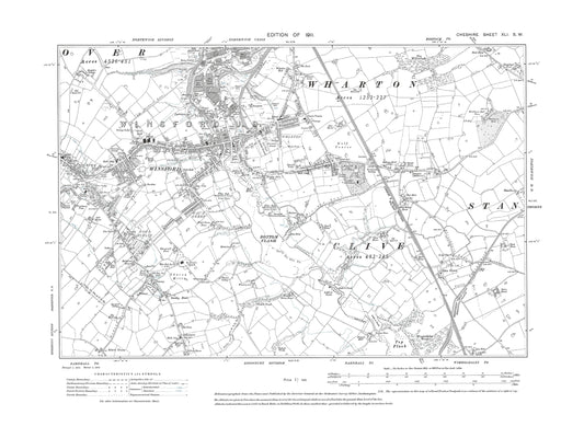Old OS map dated 1911, showing Winsford, Wharton, Clive in Cheshire 41SW