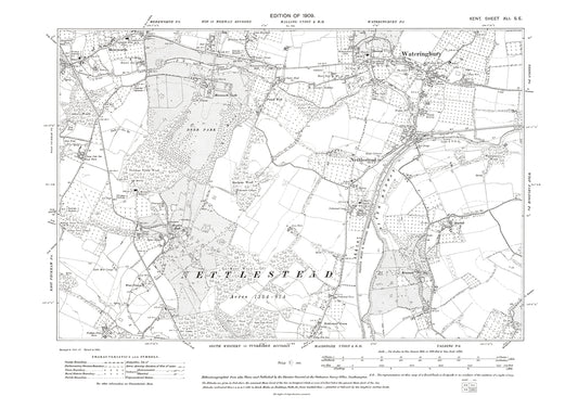 Wateringbury, Nettlestead, Mereworth, old map Kent 1909: 41SE