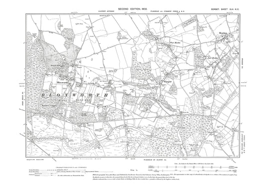 Old OS map dated 1902, showing Bloxworth, Morden in Dorset - 42NE