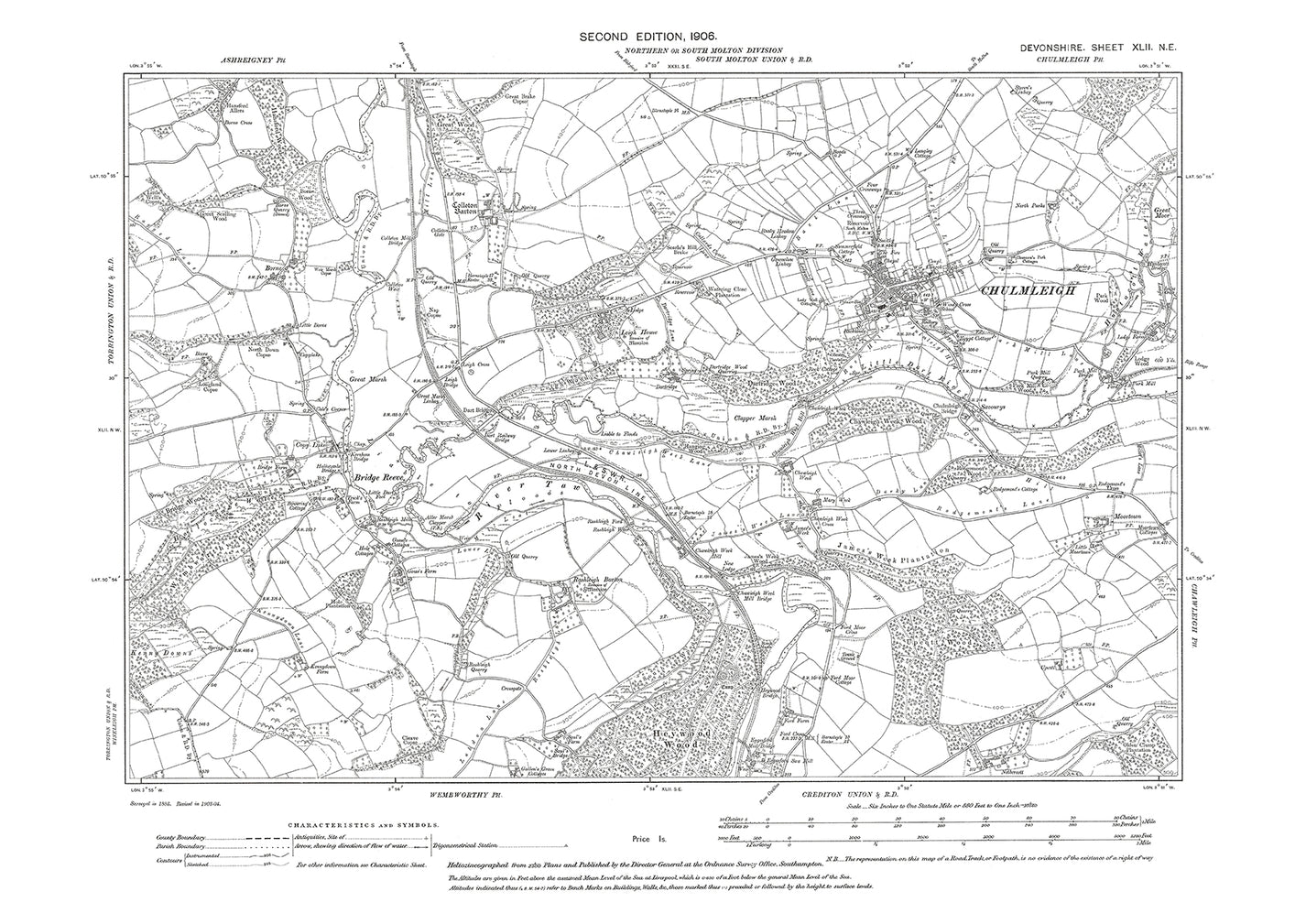 Chulmleigh, Bridge Reeve, Old Map Devon 1906 42NE Old Map Downloads