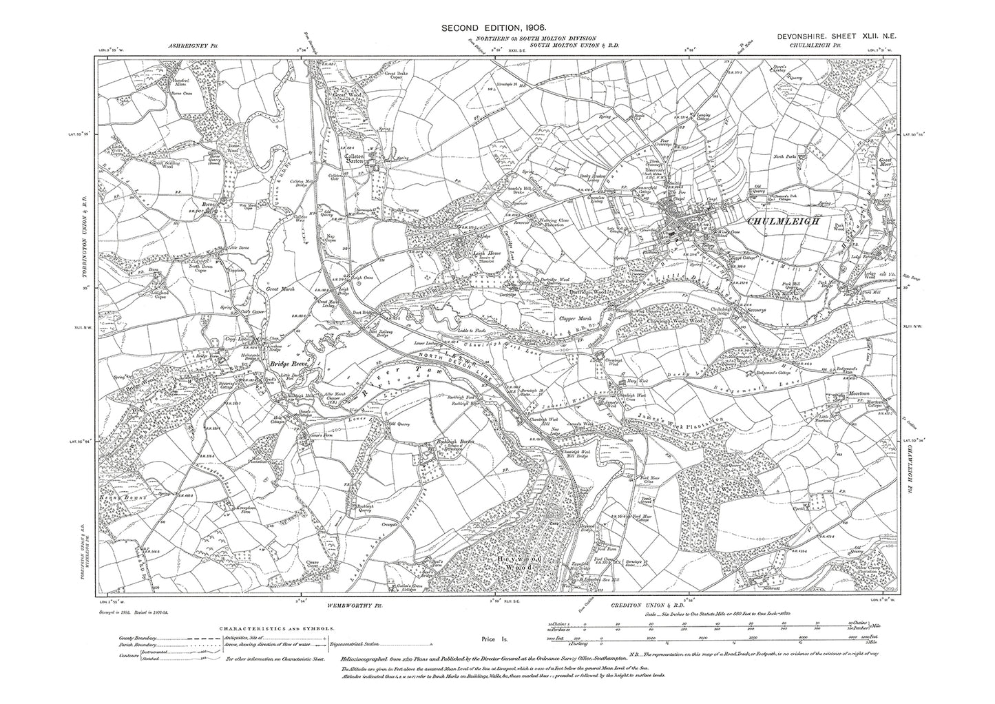 Chulmleigh, Bridge Reeve, Old Map Devon 1906: 42NE