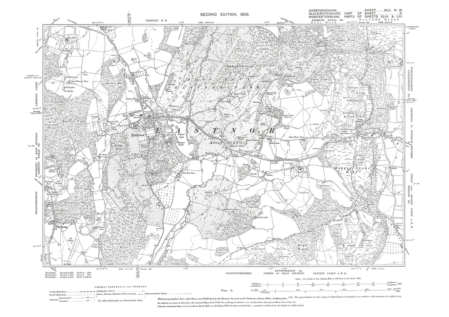 Old OS map dated 1905, showing Eastnor in Herefordshire - 42NW