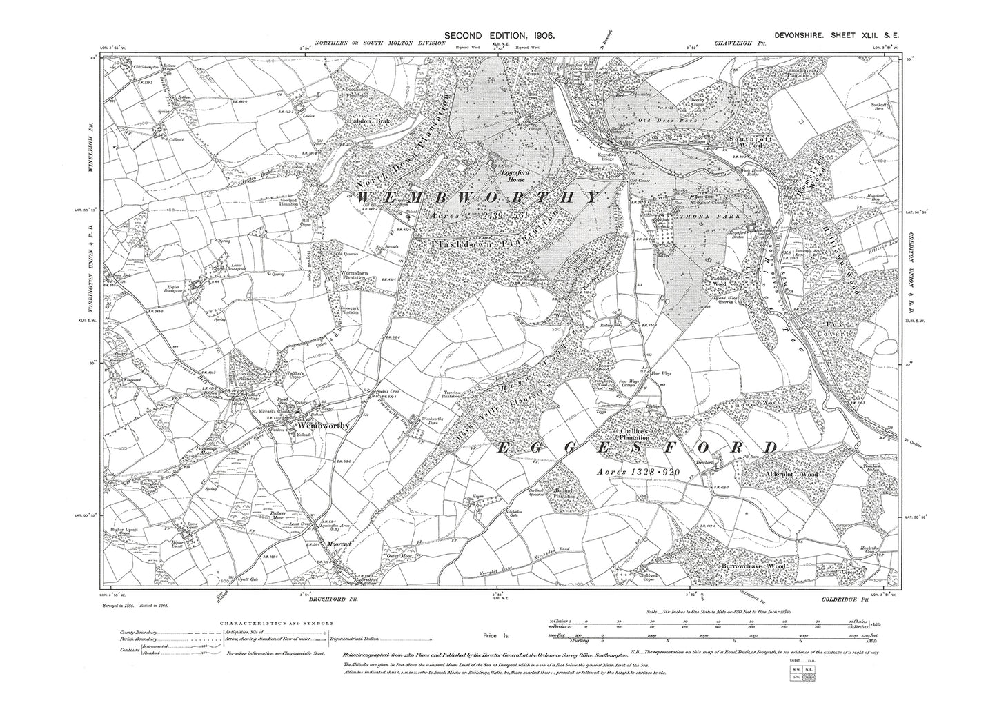 Wembworthy, Old Map Devon 1906: 42SE