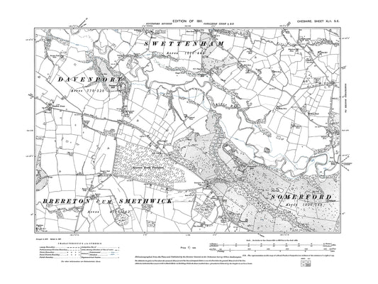 Old OS map dated 1911, showing Swettenham (south), Davenport, Somerford in Cheshire 42SE