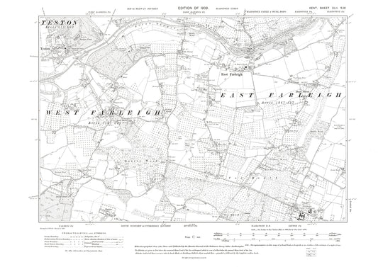 East Farlieigh, West Farleigh, Teston, Linton, old map Kent 1909: 42SW