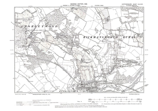 Old OS map dated 1899, showing Rickmansworth, Croxleygreen, Chorleywood in Hertfordshire - 43NE