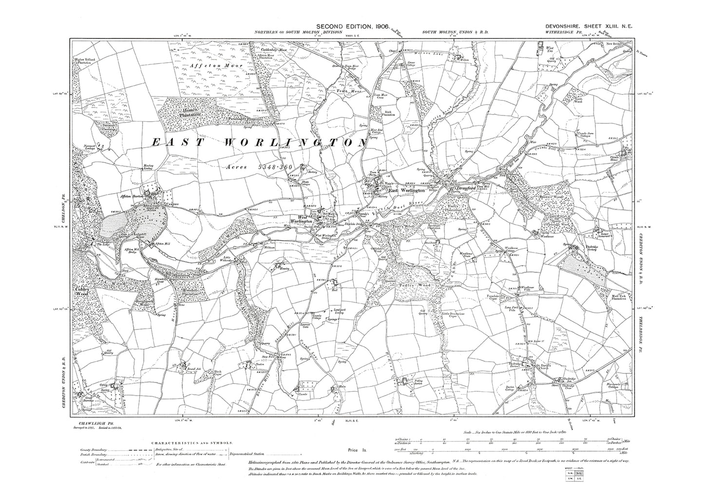 East Worlington, West Worlington, Drayford, Old Map Devon 1906: 43NE