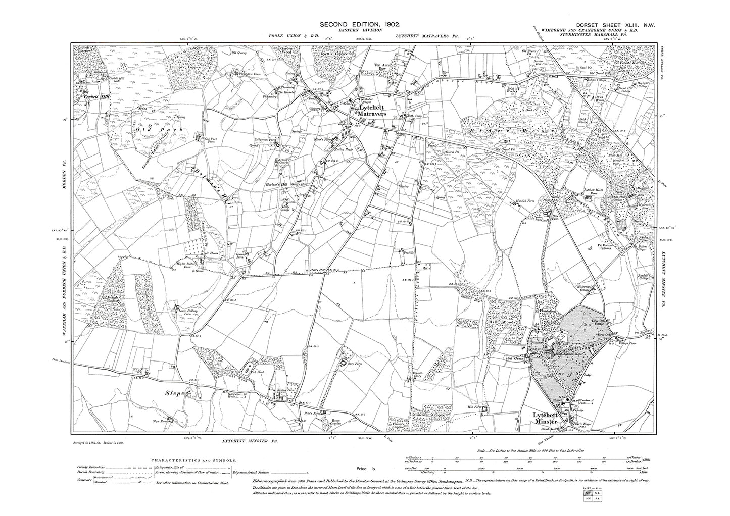 Old OS map dated 1902, showing Lytchett Matravers, Lytchett Minster in Dorset - 43NW