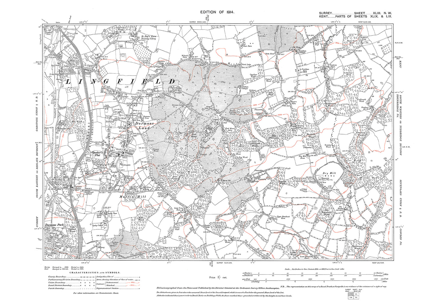 Lingfield (south), Dormans Land, Mutton Hill old map Surrey 1914: 43NW