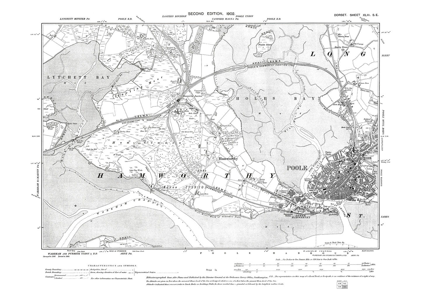 Old OS map dated 1902, showing Poole West Quay, Hamworthy in Dorset - 43SE