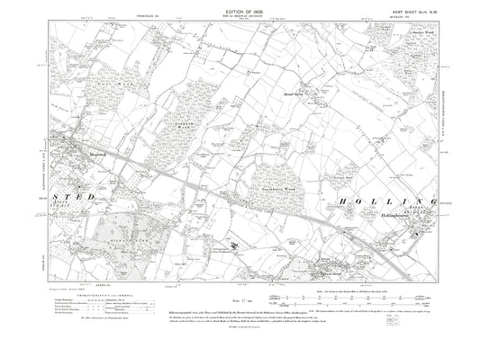 Hollingbourne, Eyhorne, Bearsted, old map Kent 1909: 43NW