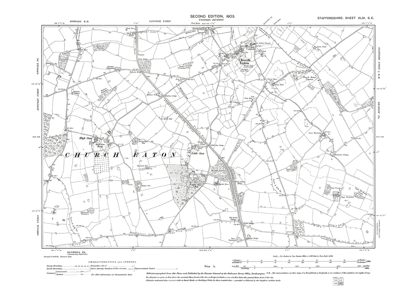 Church Eaton, High and Little Onn, old map Staffs 1903: 43SE