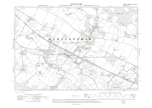 Harrietsham, old map Kent 1909: 43SE