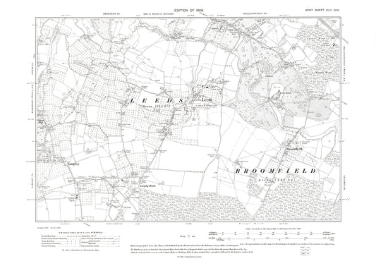 Leeds, Langley Heath, Broomfield, old map Kent 1909: 43SW