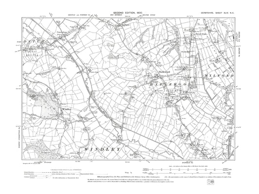 Old OS map dated 1900, showing Turn Ditch (east), Cowerslane, Windley, Hazlewood, Duffield (north) in Derbyshire 44NE