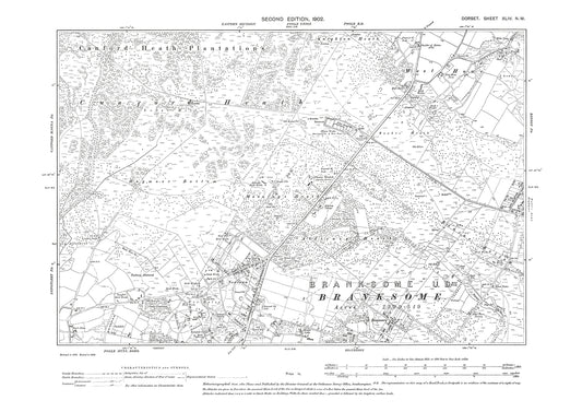 Old OS map dated 1902, showing Poole (north), Newtown, Branksome (north), Highmore (west) in Dorset - 44NW