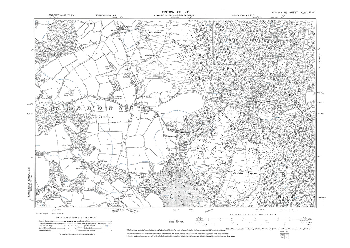 Old OS map dated 1910, showing Blackmoor in Hampshire - 44NW