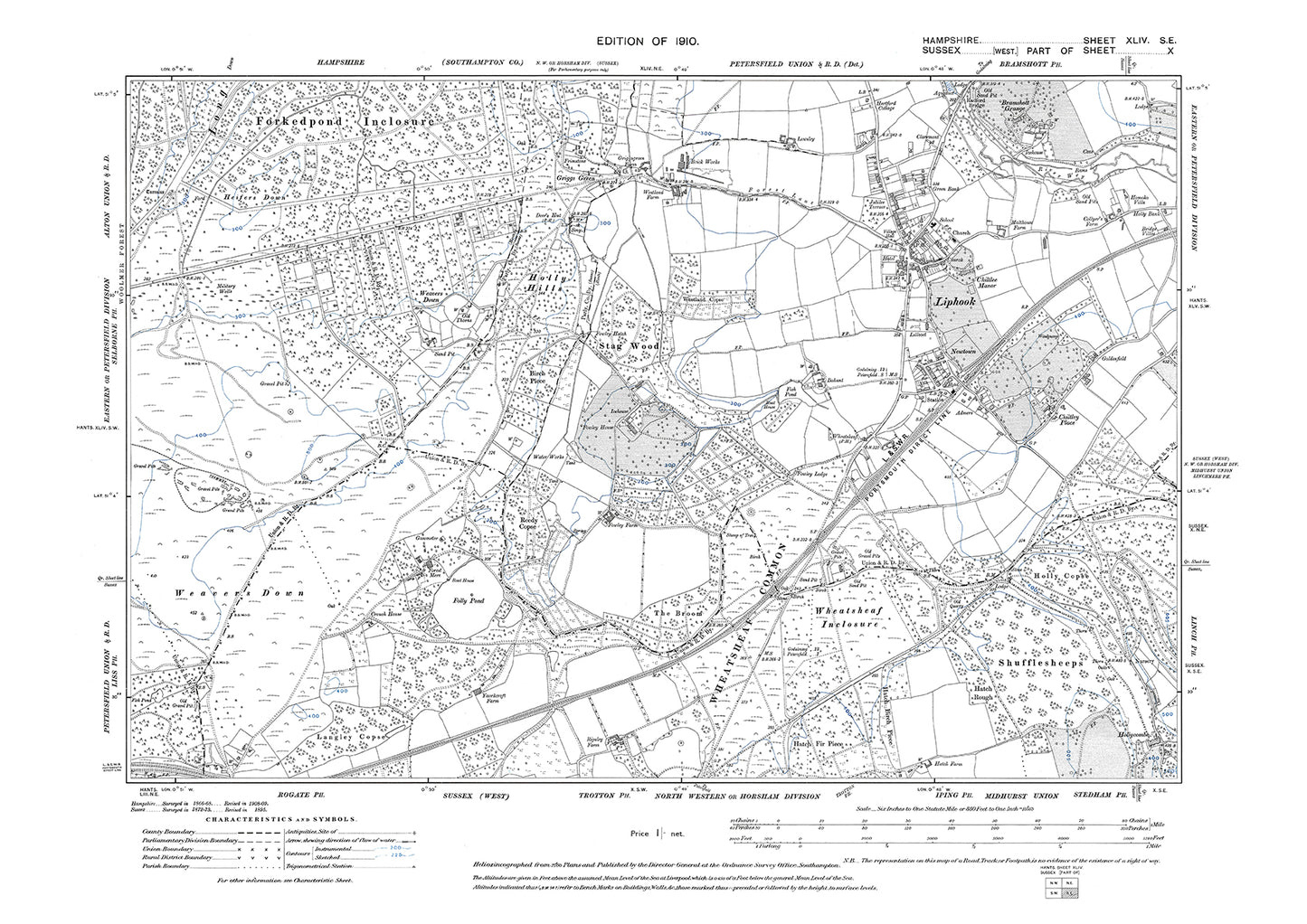 Old OS map dated 1910, showing Liphook in Hampshire - 44SE