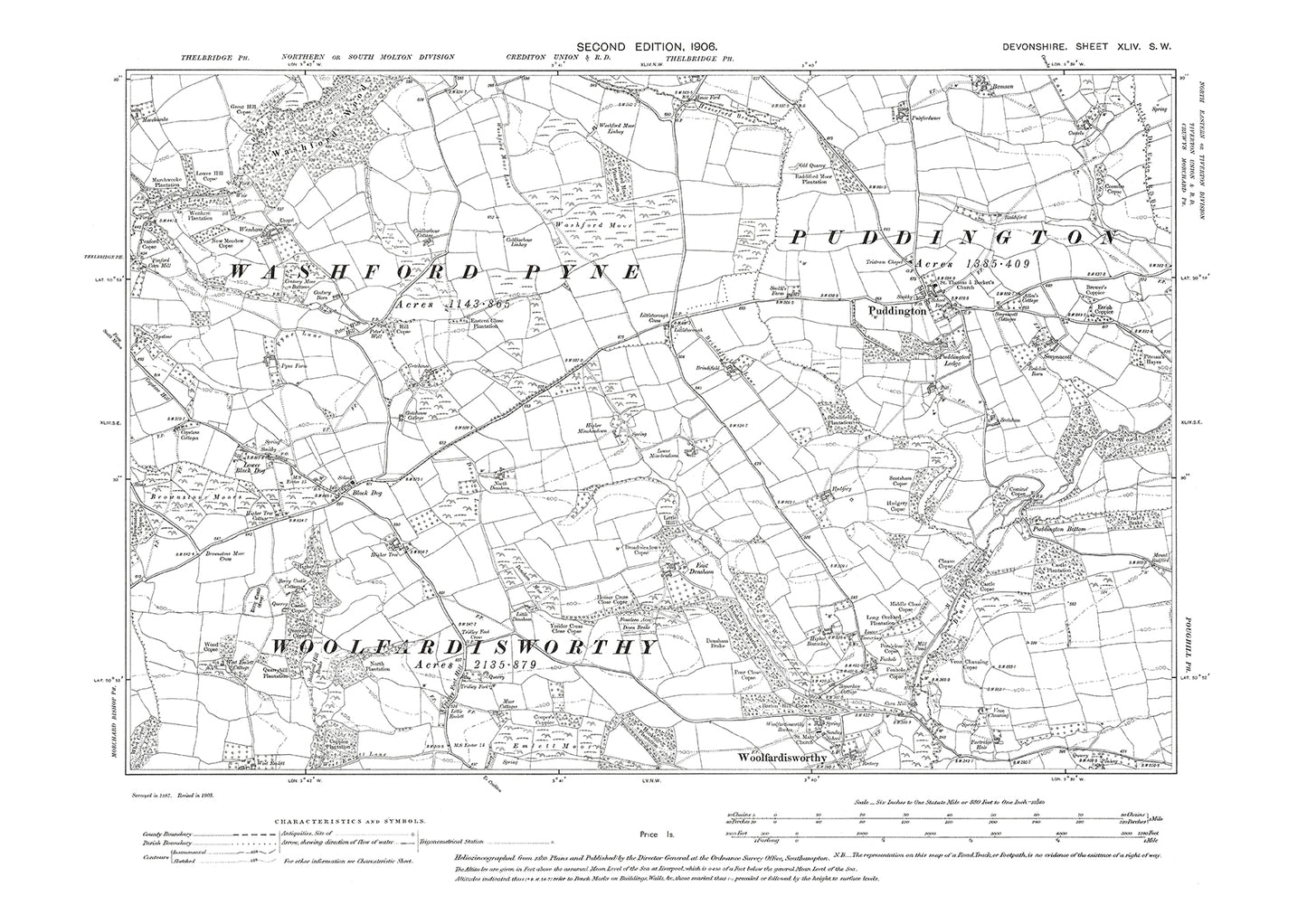 Puddington, Woolfardisworthy, Old Map Devon 1906: 44SW
