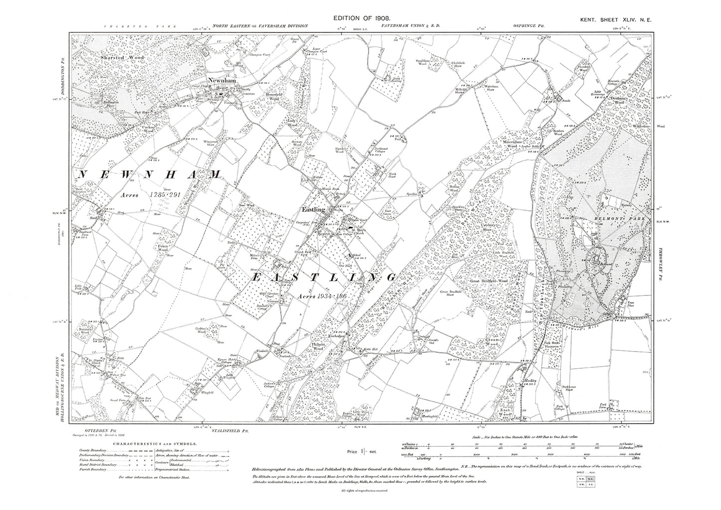 Eastling, Newnham, old map Kent 1908: 44NE
