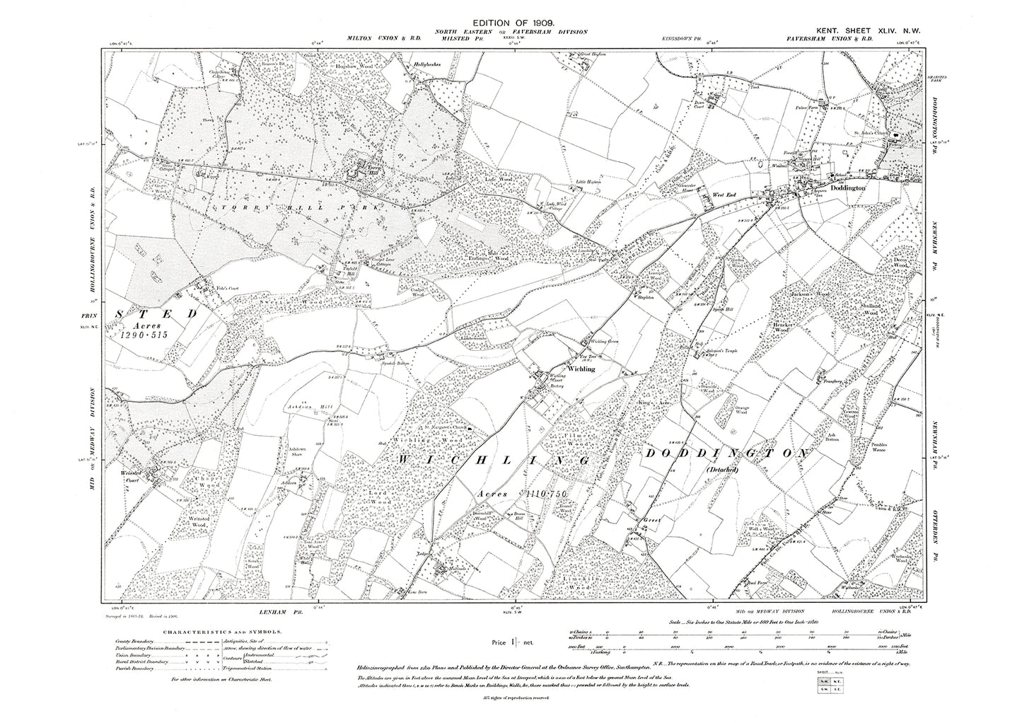 Doddington, old map Kent 1909: 44NW