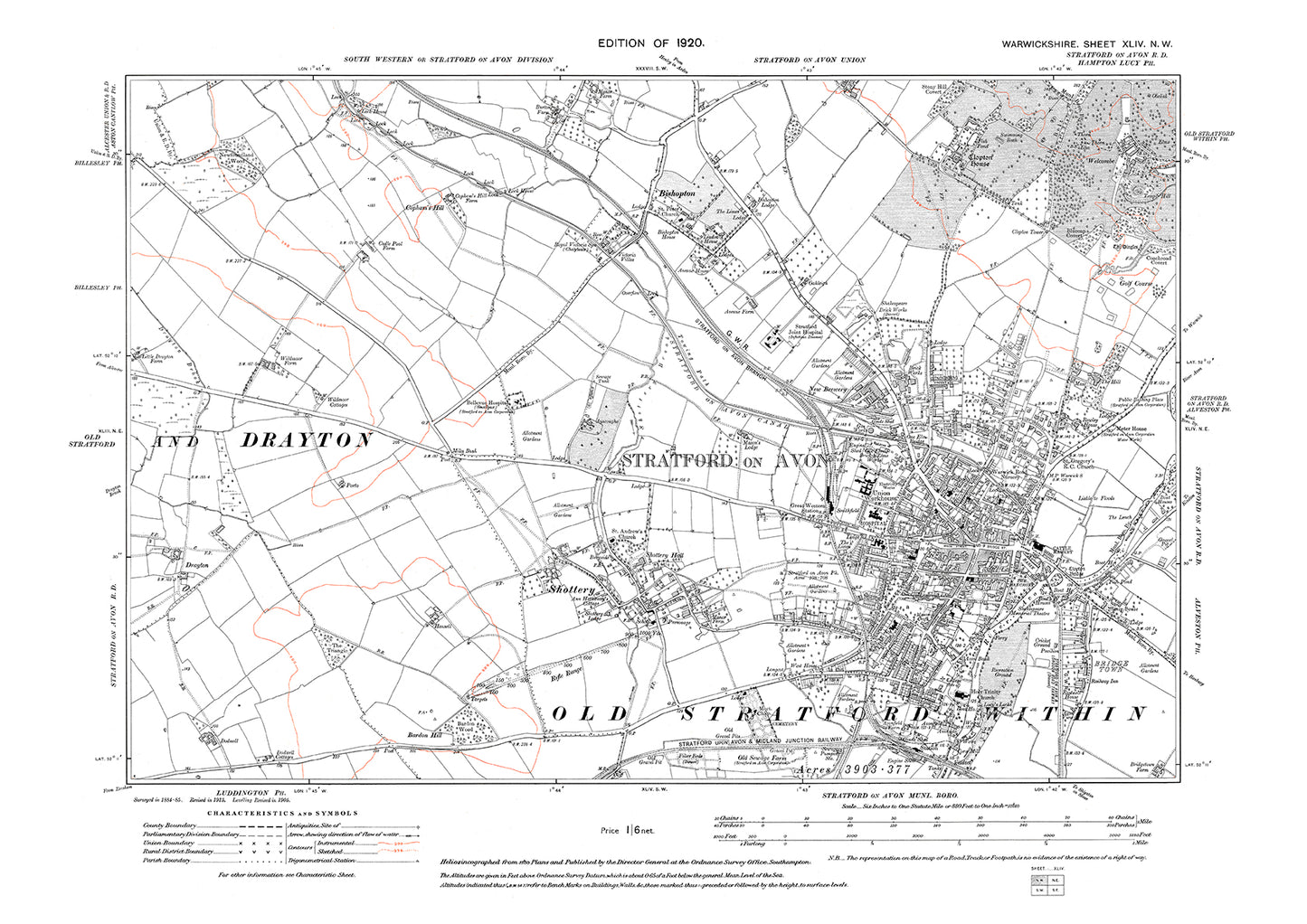 Stratford on Avon, old map Warwickshire 1920: 44NW