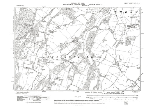 Throwley Stalisfield, old map Kent 1908: 44SE