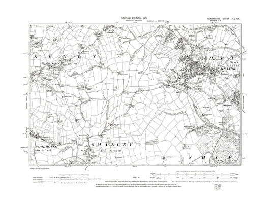 Old OS map dated 1900, showing Heanor, Denby, Smalley, Horsley Woodhouse in Derbyshire 45NE