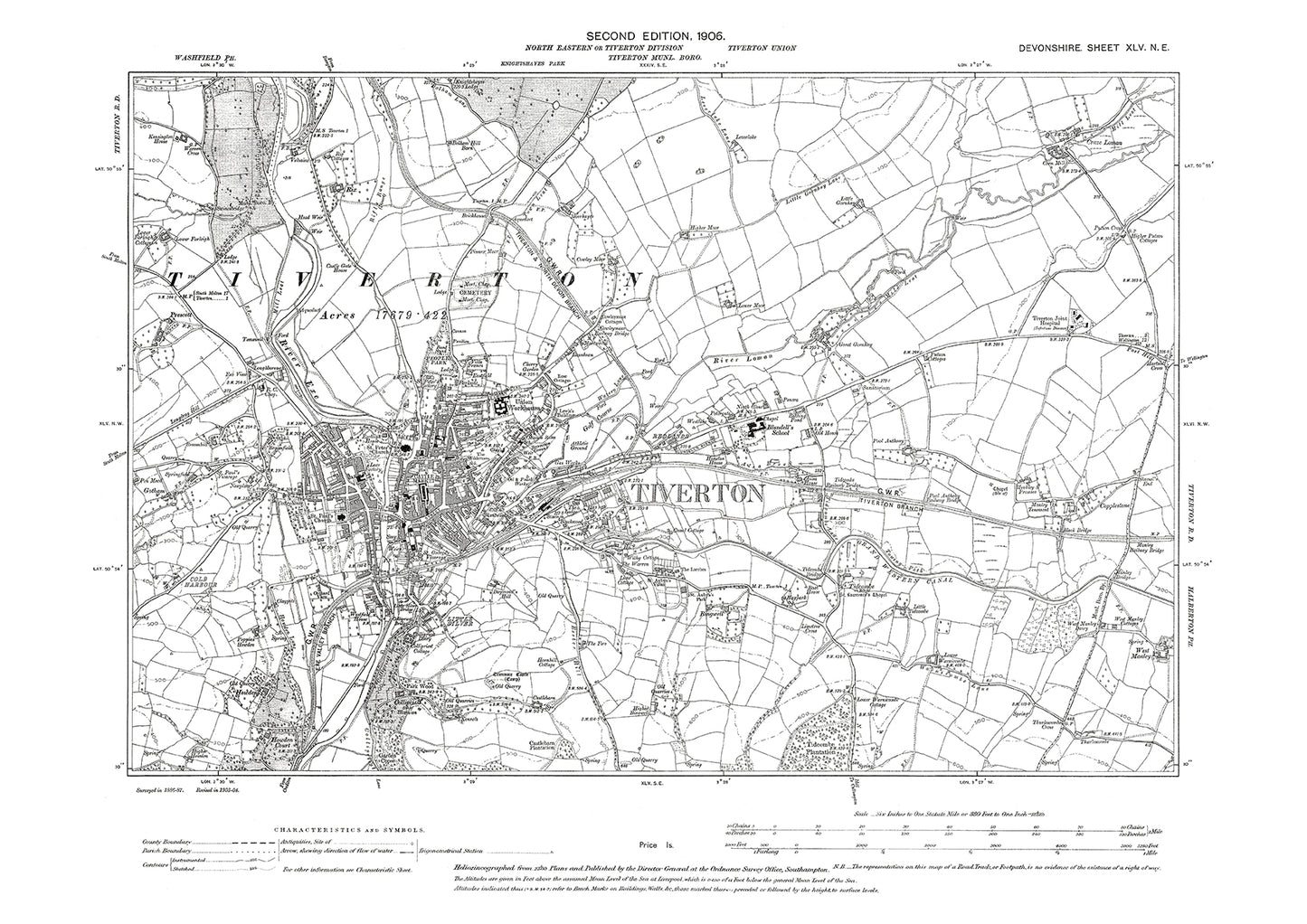 Tiverton, Old Map Devon 1906: 45NE