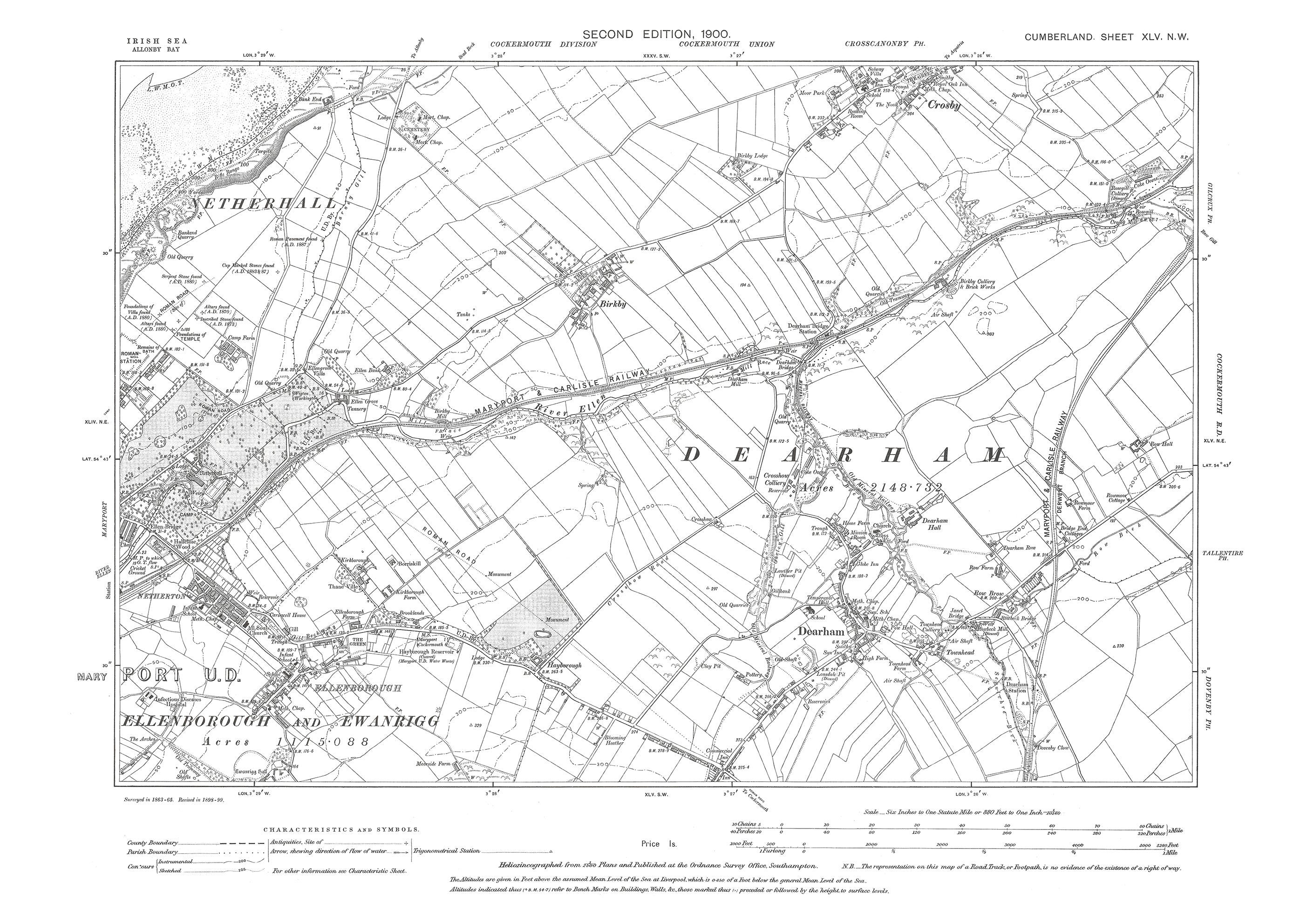 Old OS map dated 1901, showing Maryport Ellenborough, Dearham, Birkby ...