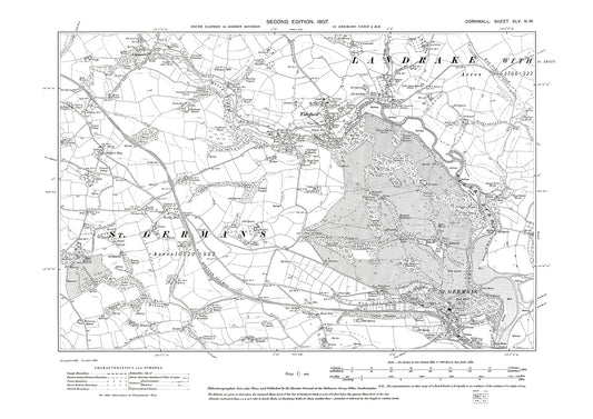 St Germans, Tideford, old map Cornwall 1908: 45NW