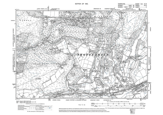 Old OS map dated 1910, showing Grayshott in Hampshire - 45NW