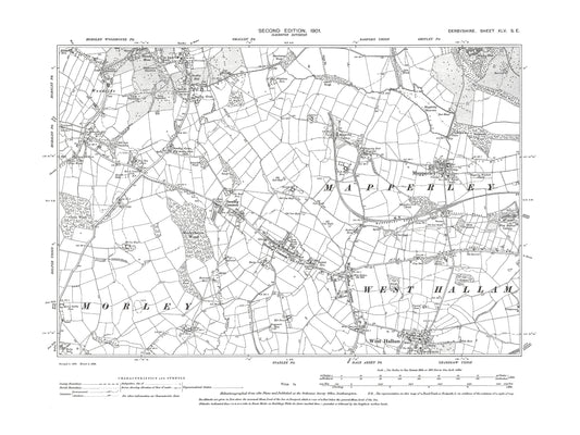 Old OS map dated 1901, showing Mapperley, West Hallam in Derbyshire 45SE