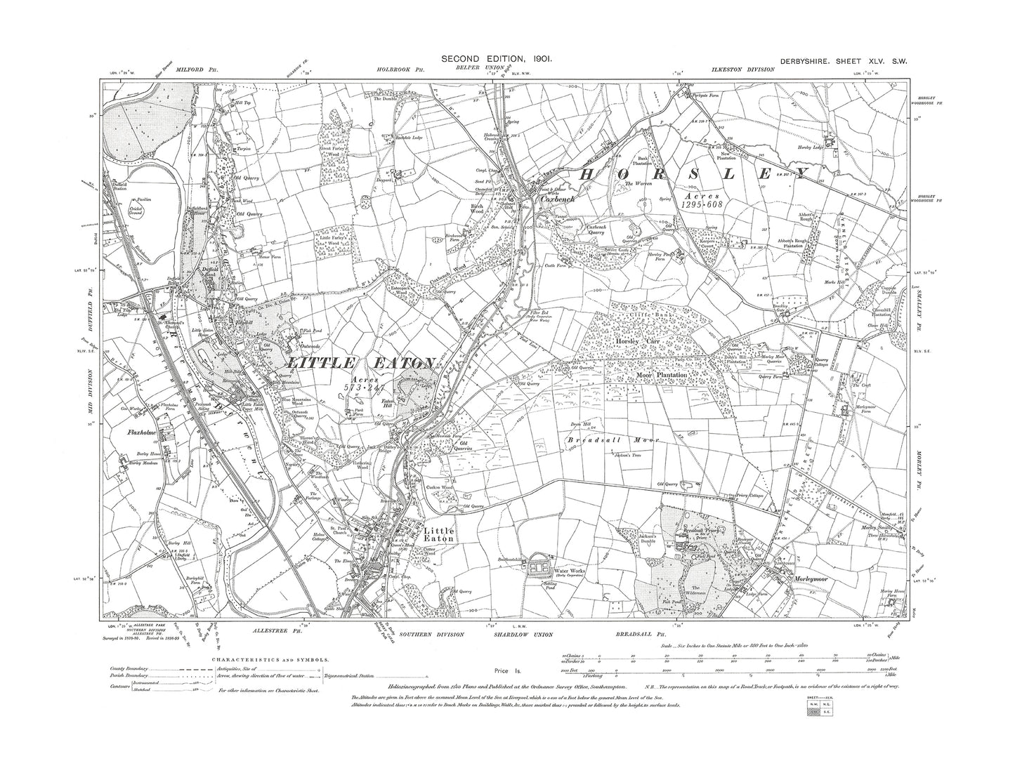 Old OS map dated 1901, showing Little Eaton, Coxbench in Derbyshire 45SW