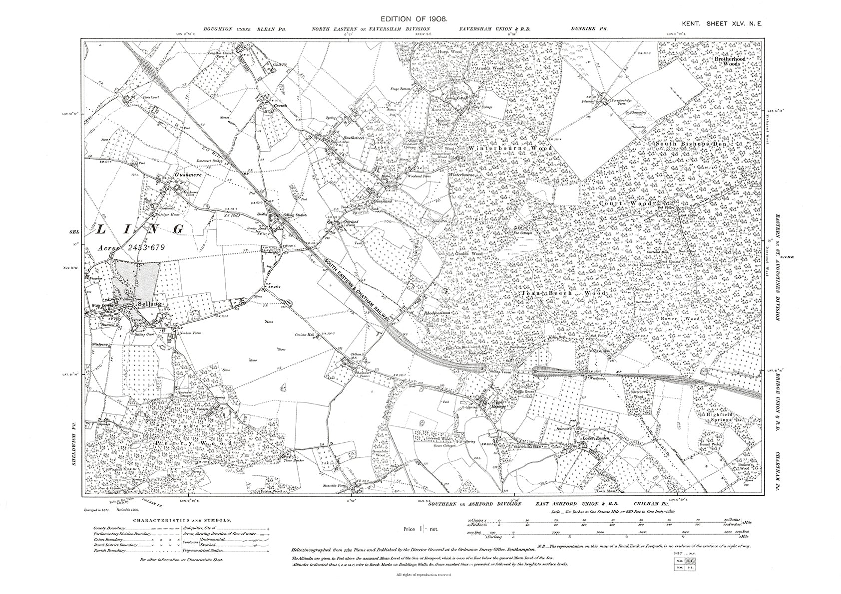 Selling, Chilham, old map Kent 1908: 45NE – Old Map Downloads