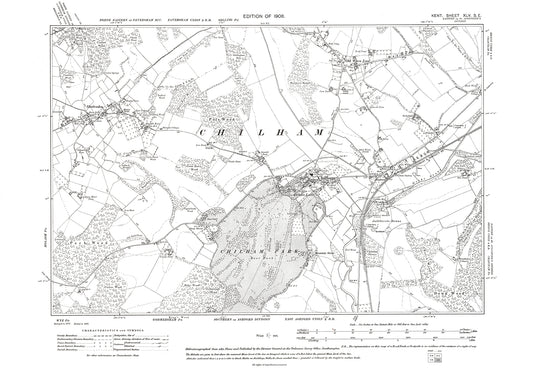 Chilham, Old Wives Lees, Shottenden, old map Kent 1908: 45SE
