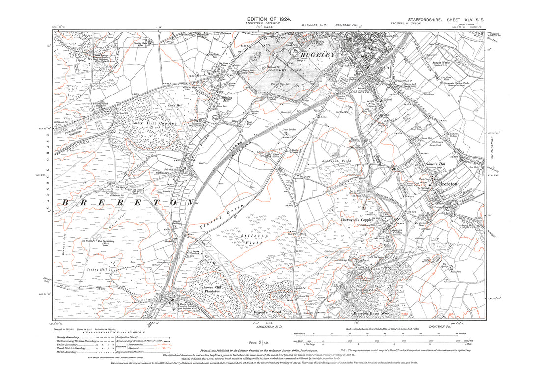 Spring Fields Rugeley Map Rugeley (south), Brereton, Slitting Mill, old map Staffs 1924: 45SE ...