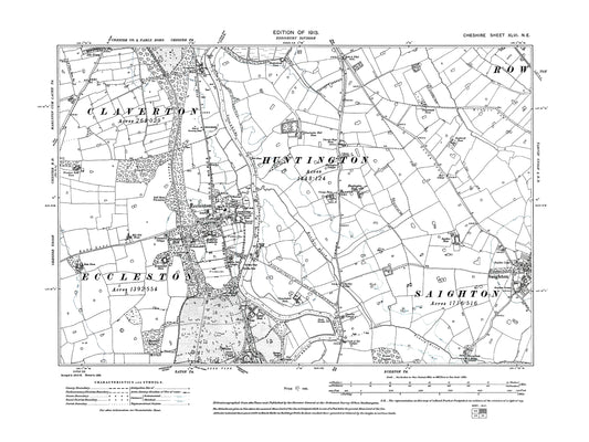 Old OS map dated 1913, showing Ecclestone, Saighton (west), Huntington in Cheshire 46NE