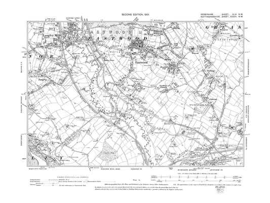 Old OS map dated 1901, showing Langley Mills, Langley in Derbyshire 46NW