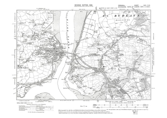 Saltash, old map Cornwall 1908: 46NW