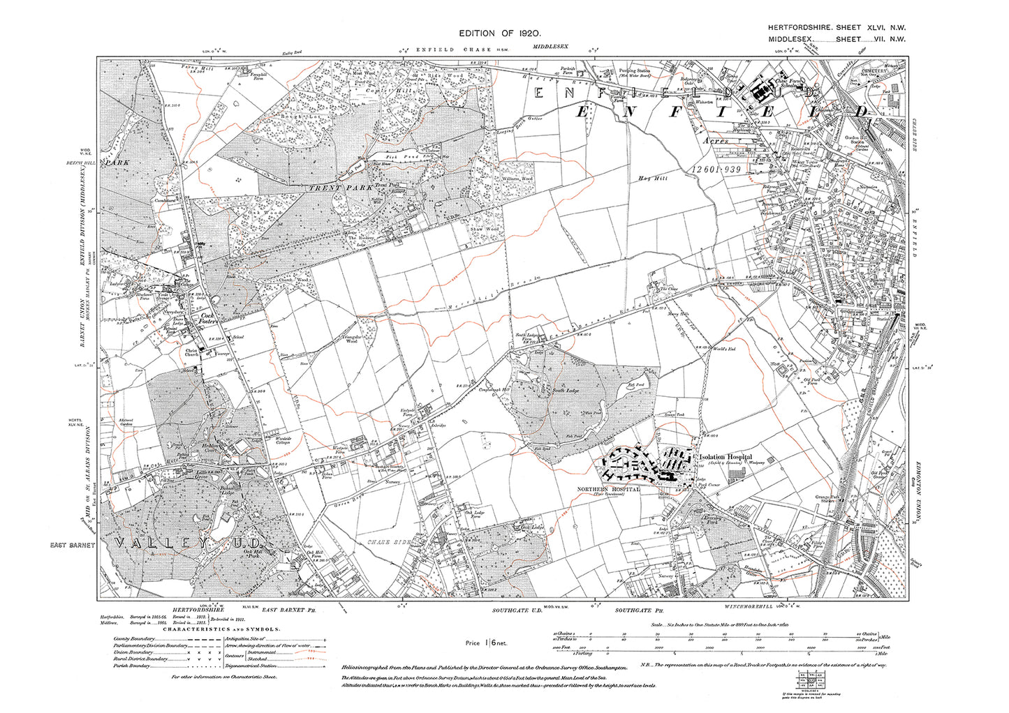 Old OS map dated 1920, showing Cock Fosters in Hertfordshire - 46NW