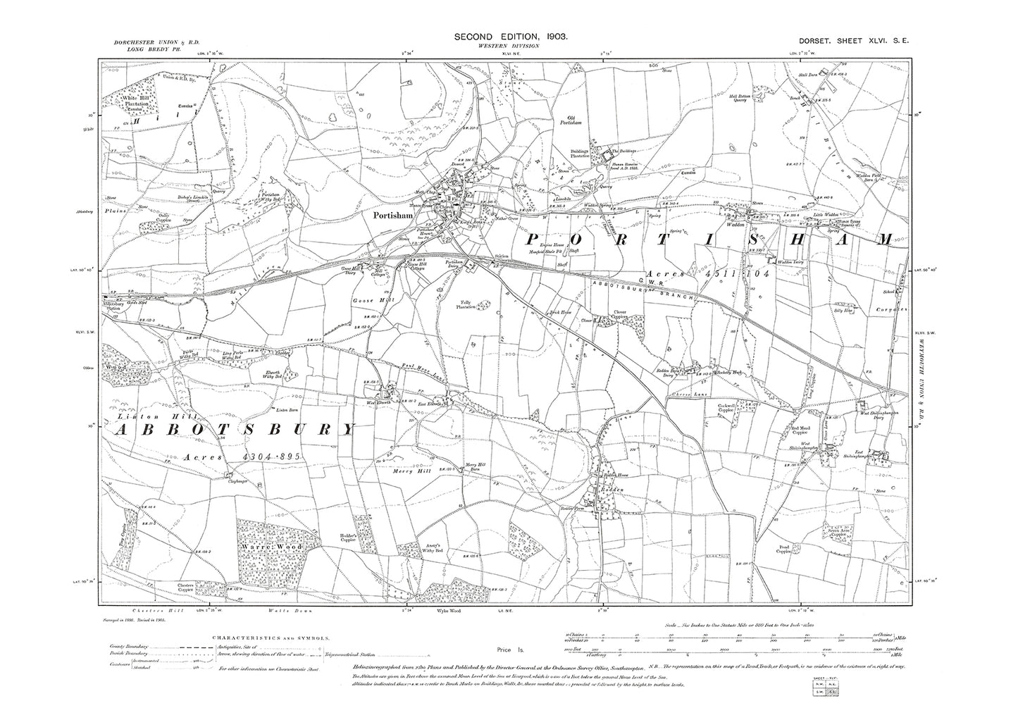 Old OS map dated 1903, showing Portisham in Dorset - 46SE