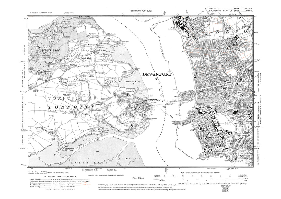 Torpoint (with Devonport), old map Cornwall 1919: 46SW – Old Map Downloads